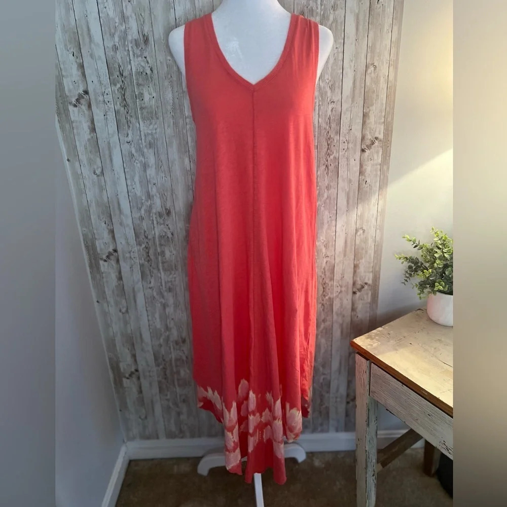 Z Supply Coral Maxi Dress with White Tie-Dye Hem